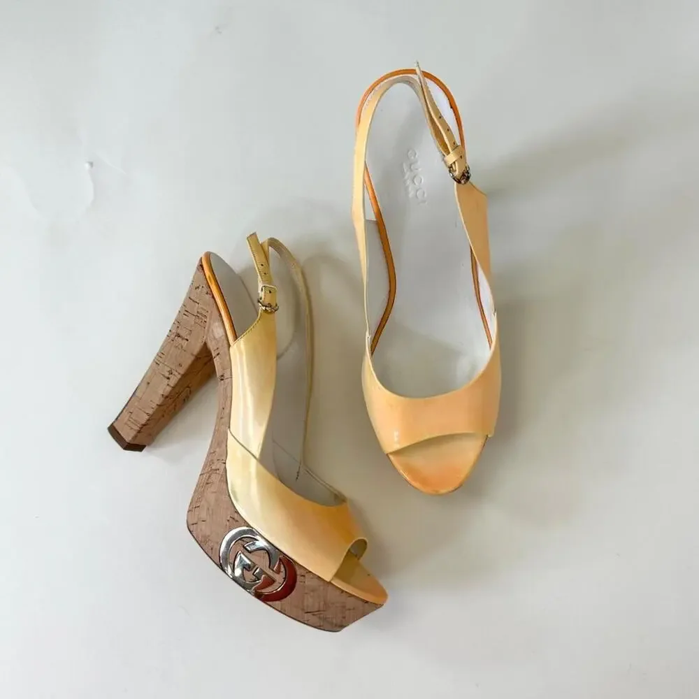 Y2k gucci ombre patent leather cork platform heels
